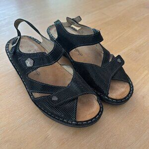 Finn Comfort Black Leather Shimmery Slingback Suede Sandals Germany Sz 5.5 EU 36